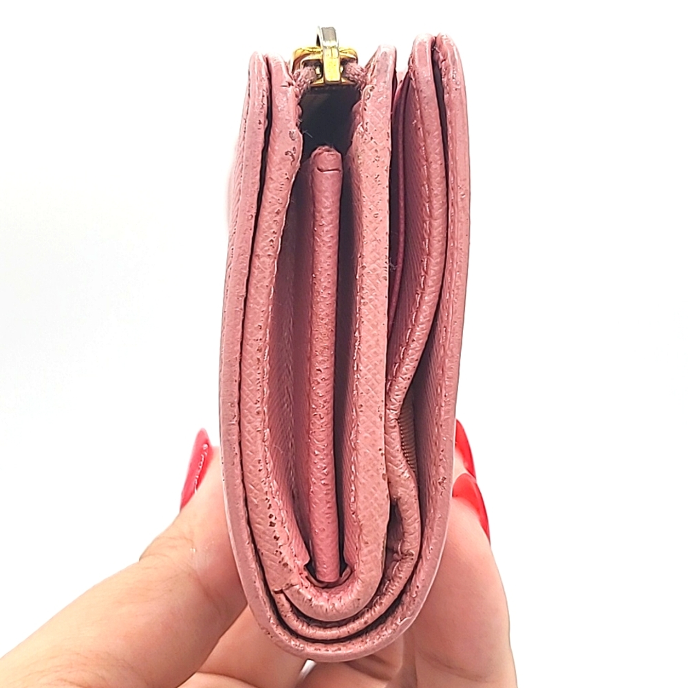 PRADA Portafoglio Pattina Pink Saffiano Leather Bifold Wallet - Picture 5 of 16